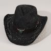 Men's And Women's Cowboy Hat British Retro New Summer Hollow Cow Head Belt Hat Sunscreen Sunscreen Woven Straw Hat