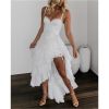 White Long Dress 2 Piece Set Women Sexy Detachable Hem Frenulum Lace Camisole Wrap Chest Irregular Layered Skirt Spring Summer
