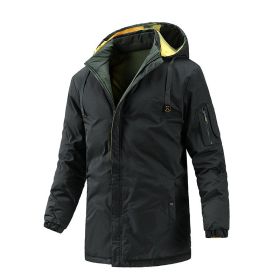 Quilted Jacket Mid-length Men Thick Coat Reversible Clothe Removable Hood Casual Cozy Fashion Trendy Street Spring Autumn Winter (Color: Black, size: XXL)