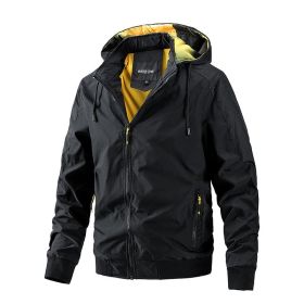 Spring Autumn 2022 Men Casual Jackets High Quality Vintage Luxury Detachable Hood Coat Zipper Pockets Fashion Trendy Streetwear (Color: Black, size: M)