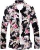 Men's Casual Floral Shirts Fashion Slim Fit T-Shirts Long Sleeve Lapel Button Down Shirts