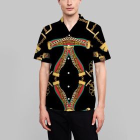 Cross-border European and American new foreign trade men's casual shirts ring line short-sleeved 3D printing men's shirts (Color: As shown, size: XL)