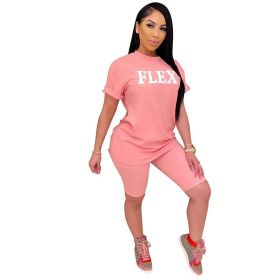 New Fashion FLEX Letter Print Shorts Set (Color: Pink, size: L)