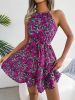 Floral Print Belted Beach Dress; Sleeveless Casual Vacation Dress For Summer & Spring