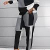 Plus Size Colorblock Long Sleeve Tops & Pants Set; Women's Plus Slight Stretch Casual 2pcs Set Outfits