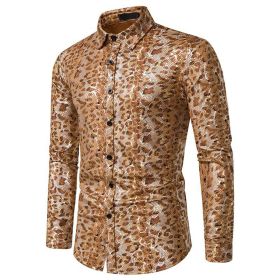 Men'S Fashion Leopard Print Shirt Slim Camouflage Hot Gold T-Shirt Party Shirt02 (size: S)