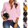 Women Chiffon Blouse Tops Spring Autumn Turn Down Collar Long Sleeve Solid Pullover Pocket Loose Shirts