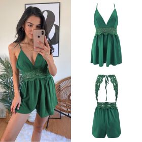 Best Selling Women's Solid Color Sling Backless Siamese Shorts (Color: Black, size: XL)