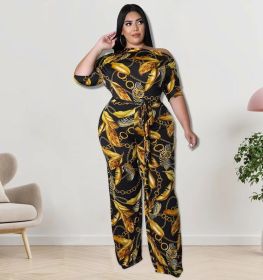 Western Style Plus Size Jumpsuite (Color: Yellow, size: 4XL)