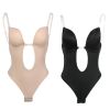 Women Sexy U Plunge Backless Bodysuit Deep V-Neck Seamless Thong Bottom Underwear Padded Push Up Body Shapewear Top