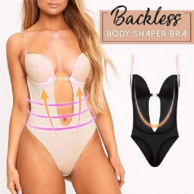 Women Sexy U Plunge Backless Bodysuit Deep V-Neck Seamless Thong Bottom Underwear Padded Push Up Body Shapewear Top (Color: Black, size: M)
