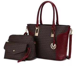 MKF Collection Shonda 3PC Tote with Cosmetic Pouch & Wristlet by Mia k (Color: Red, Material: Polycarbonate)