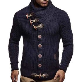 Autumn Winter Man Sweaters Streetwear Clothes Turtleneck Sweater Men Long Sleeve Knitted Pullovers Soft Warm Basic Sweater Male (Color: dark blue, size: XXXL)
