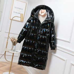 Snow Coat Winter Clothes Woman Long Black Puffer Jacket Feather Parka Hooded Down Jacket (Color: Black, size: M 55-70KG)