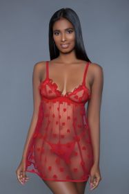1 Piece Fine Mesh Heart Designed Slip Dress (Select Size: M)