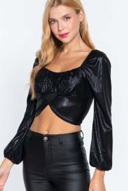 Long Slv Ruched Metallic Knit Top (Select Size: S)