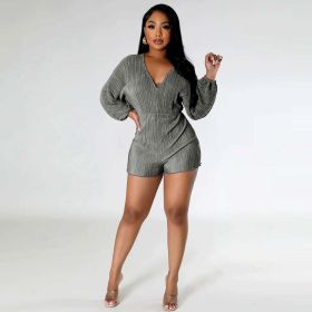Spring Women Clothing Long Sleeve Jumpsuit (Color: Gray, size: L)