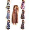 Summer Print Boho Women Beach Dress With Pockets Suspender Skirt Loose Sexy Casual Big Size S-3XL Vacation Travel Camping Street