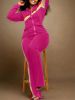 Plus Size Striped Print Jacket & Pants Set; Women's Plus Slight Stretch 2pcs Casual Set Outfits