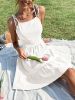 Solid Backless Pleated Cami Dresses; Spaghetti Strap Solid Vacation Dress; Women's Clothing