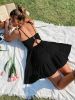 Solid Backless Pleated Cami Dresses; Spaghetti Strap Solid Vacation Dress; Women's Clothing