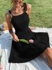 Solid Backless Pleated Cami Dresses; Spaghetti Strap Solid Vacation Dress; Women's Clothing