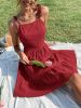 Solid Backless Pleated Cami Dresses; Spaghetti Strap Solid Vacation Dress; Women's Clothing