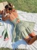 Solid Backless Pleated Cami Dresses; Spaghetti Strap Solid Vacation Dress; Women's Clothing
