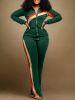 Plus Size Striped Print Jacket & Pants Set; Women's Plus Slight Stretch 2pcs Casual Set Outfits