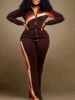 Plus Size Striped Print Jacket & Pants Set; Women's Plus Slight Stretch 2pcs Casual Set Outfits