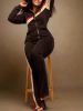 Plus Size Striped Print Jacket & Pants Set; Women's Plus Slight Stretch 2pcs Casual Set Outfits