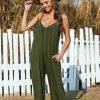 Summer Pocket Cami Jumpsuit; Casual Backless Sleeveless Loose Jumpsuit