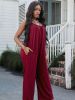 Summer Pocket Cami Jumpsuit; Casual Backless Sleeveless Loose Jumpsuit