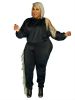Plus Size Fringe Trim Sweatshirt & High Waist Sweatpants Set; Women's Plus Casual Medium Stretch Two Pieces Set Outfits
