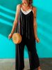 Summer Pocket Cami Jumpsuit; Casual Backless Sleeveless Loose Jumpsuit