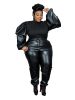 Plus Size Contrast Layer Solid Puff Sleeve Tops & Sweatpants Set; Women's Plus Medium Stretch 2pcs Set Outfits