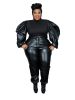 Plus Size Contrast Layer Solid Puff Sleeve Tops & Sweatpants Set; Women's Plus Medium Stretch 2pcs Set Outfits