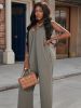 Summer Pocket Cami Jumpsuit; Casual Backless Sleeveless Loose Jumpsuit