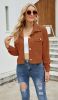 Spring Autumn Corduroy Short Thin Jacket Women Retro Vintage Casual Loose Chest Pockets Long Sleeves Single-breasted Lapel Tops