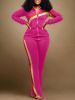 Plus Size Striped Print Jacket & Pants Set; Women's Plus Slight Stretch 2pcs Casual Set Outfits