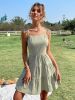 Solid Backless Pleated Cami Dresses; Spaghetti Strap Solid Vacation Dress; Women's Clothing
