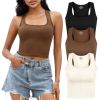 Tank Top for Women, 3 Pack Ribbed Seamless Racerback Yoga Crop Tops for Workout Running Gym Sport, Sleeveless Exercise Shirt for Daily Wearing