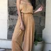 Boho Wide Leg Tube Jumpsuit; Casual Holiday Backless Tie Front Jumpsuit For Spring & Summer