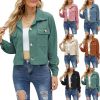 Spring Autumn Corduroy Short Thin Jacket Women Retro Vintage Casual Loose Chest Pockets Long Sleeves Single-breasted Lapel Tops