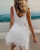 New Women Mini Ball Gown Slim Fit Evening Dress Elegant Vintage Sexy Fringe V-Neck Sleeveless Back Zipper Banquet Party