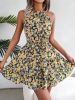 Floral Print Belted Beach Dress; Sleeveless Casual Vacation Dress For Summer & Spring