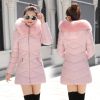 New Cotton Coat Women's Long Section Slim Thin Large Fur Collar Down Cotton Pad Large Size Women's Cotton Jacket