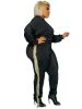 Plus Size Fringe Trim Sweatshirt & High Waist Sweatpants Set; Women's Plus Casual Medium Stretch Two Pieces Set Outfits