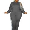 Plus Size Fringe Trim Sweatshirt & High Waist Sweatpants Set; Women's Plus Casual Medium Stretch Two Pieces Set Outfits