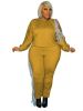 Plus Size Fringe Trim Sweatshirt & High Waist Sweatpants Set; Women's Plus Casual Medium Stretch Two Pieces Set Outfits